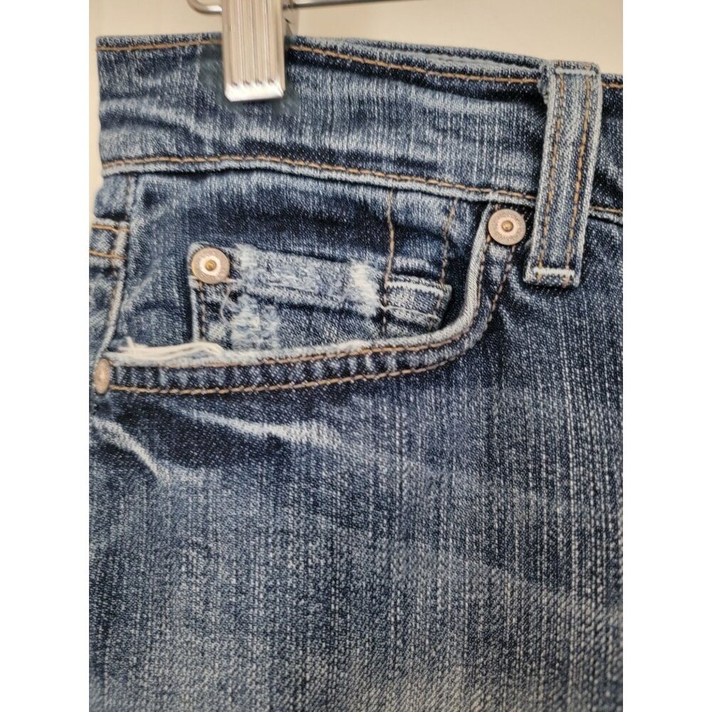 7 For All Mankind Women's Long Denim Jean Skirt w/ Button Fly & Frayed Hem Sz 29 - Picture 4 of 10